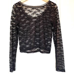 NWOT Ardene Black Floral Sheer Lace Long Sleeve Top, XL Whimsigoth Fairy Grunge